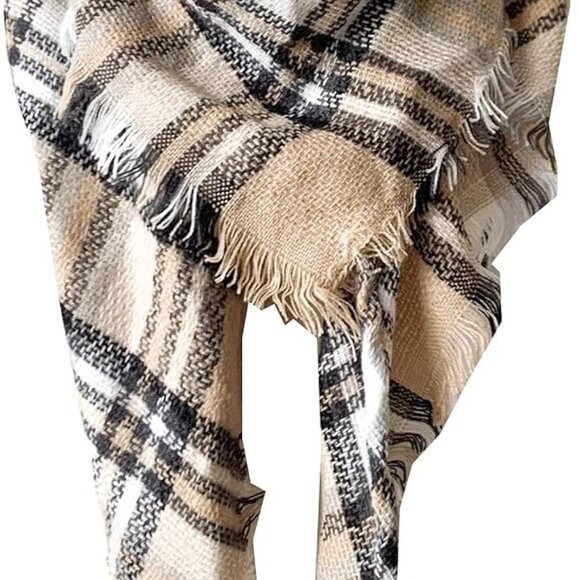 Womens Warm Long Shawl Winter Wraps Large Scarves Knit Cashmere Feel Plaid Trian - Picture 1 of 4